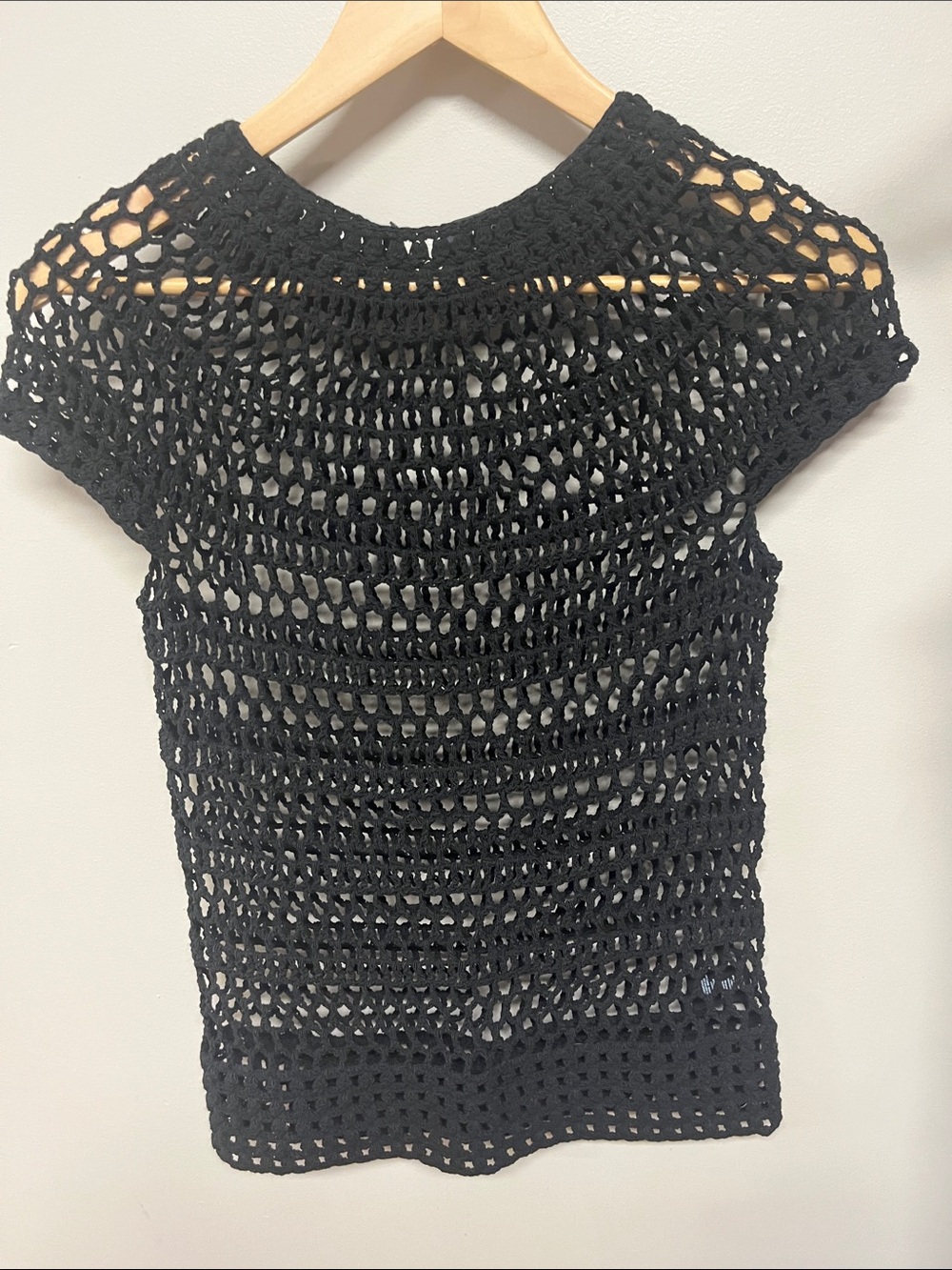 Theory Hand-Crocheted Open-Weave Black Top